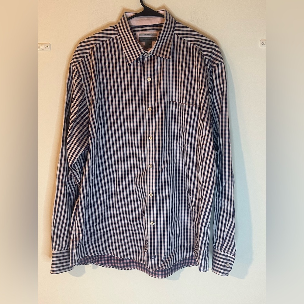 Johnston Murphy Men’s Tailored Fit Purple Check Long Sleeve Button Up Size XL